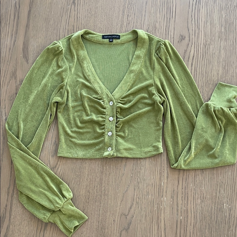 Cotton Candy LA Olive Buttoned Cropped Blouse
